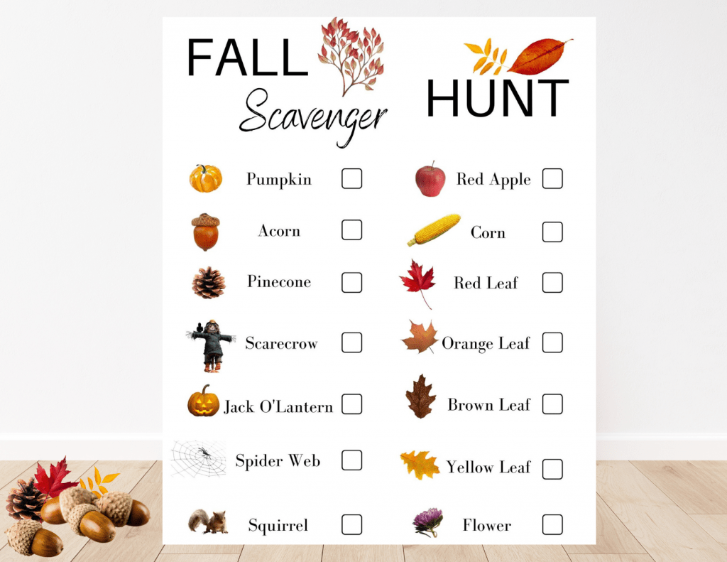 Fall and Autumn Scavenger Outdoor Fun Hunt Activity for Kids - English ...